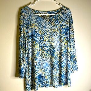 JM Collection long sleeve size L silver embellishments blue gold yellow